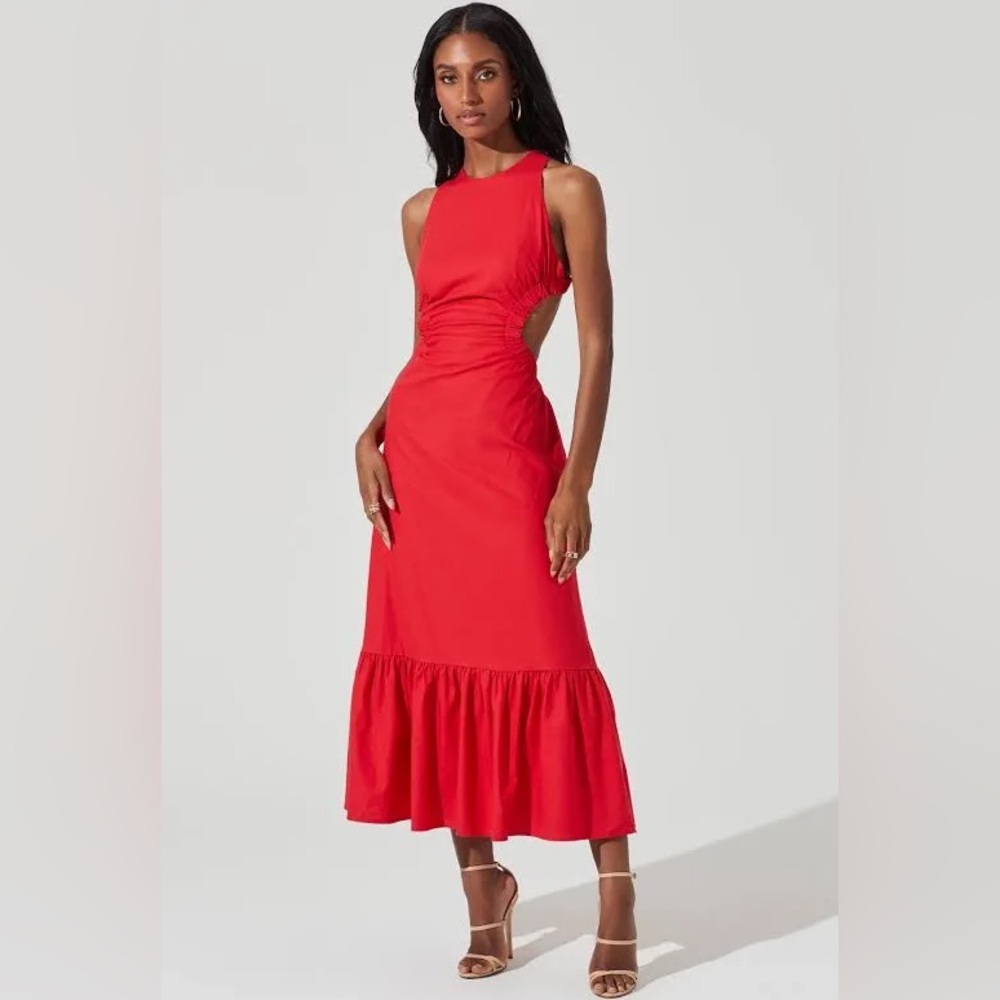 ASTR Open Back Linen Dress - Red